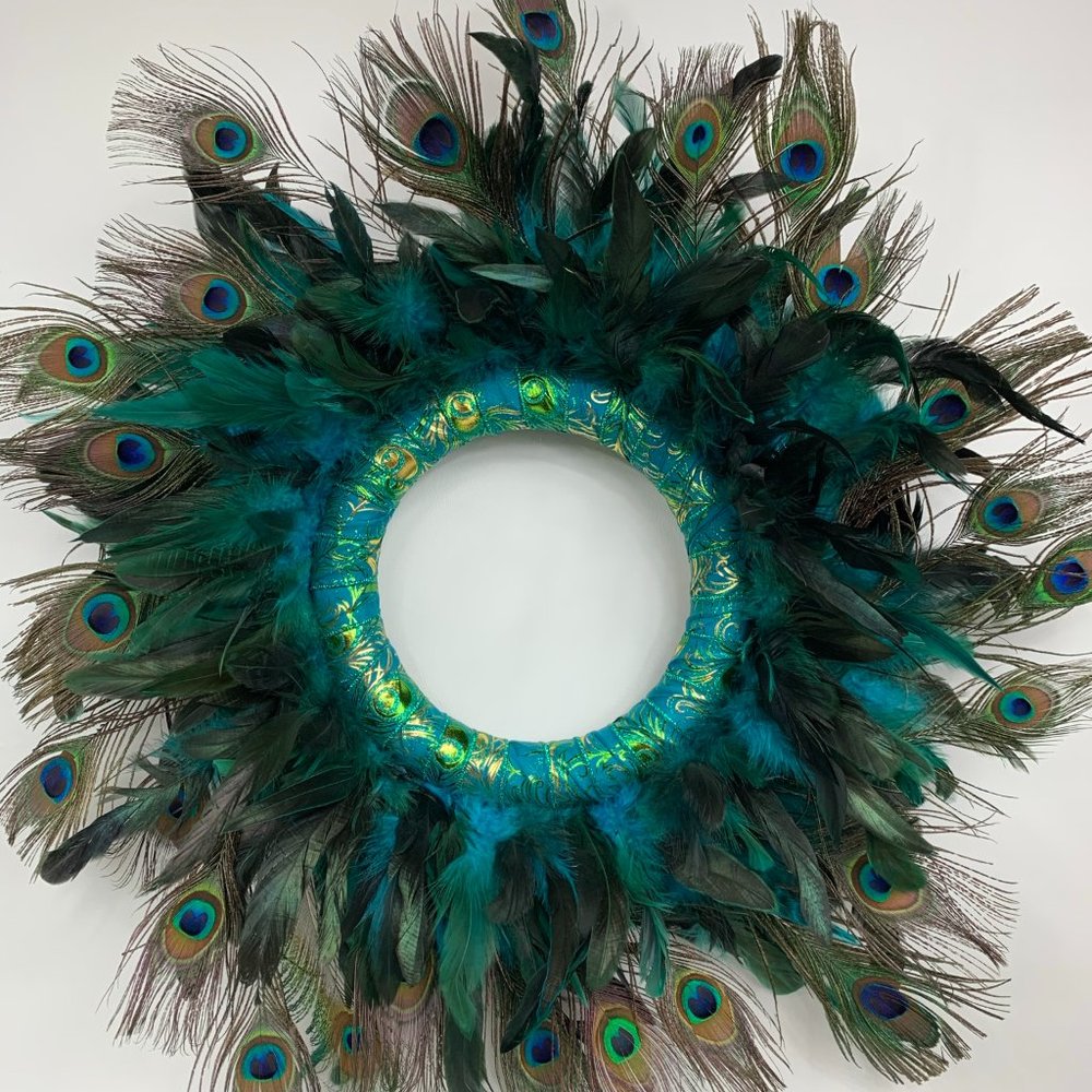 Peacock Feather Wreath with Center Piece